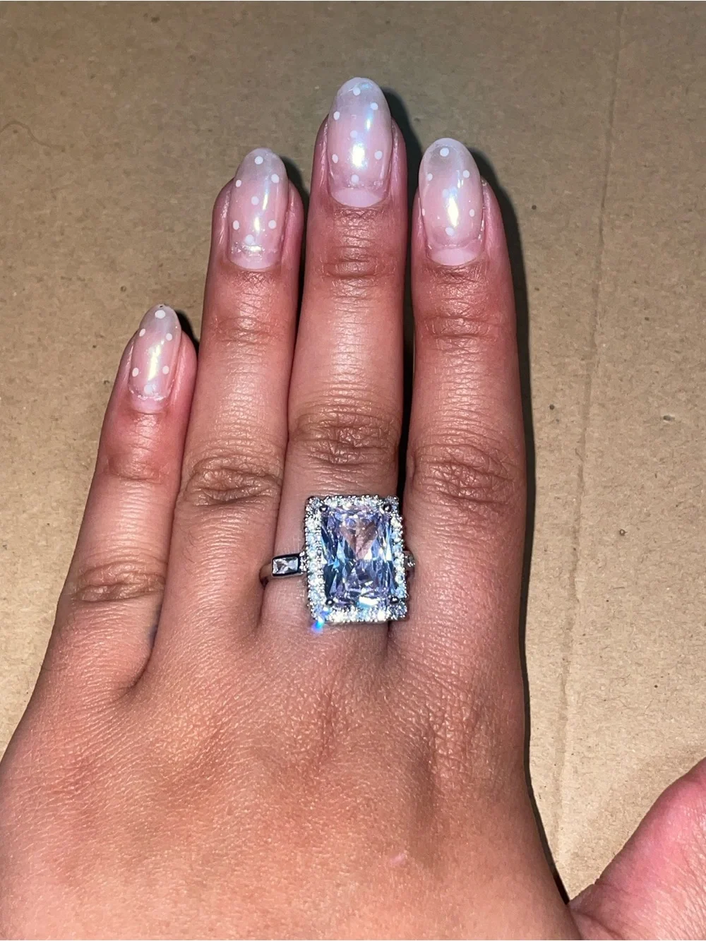 Free People Silver-Tone Radiant Cut Halo Statement Ring